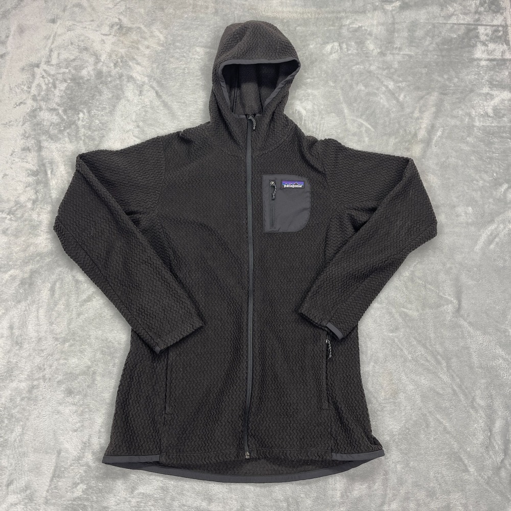 Patagonia Hoodie Women L Black Fleece Thermal Patch Logo Long Sleeve Full Zip R1